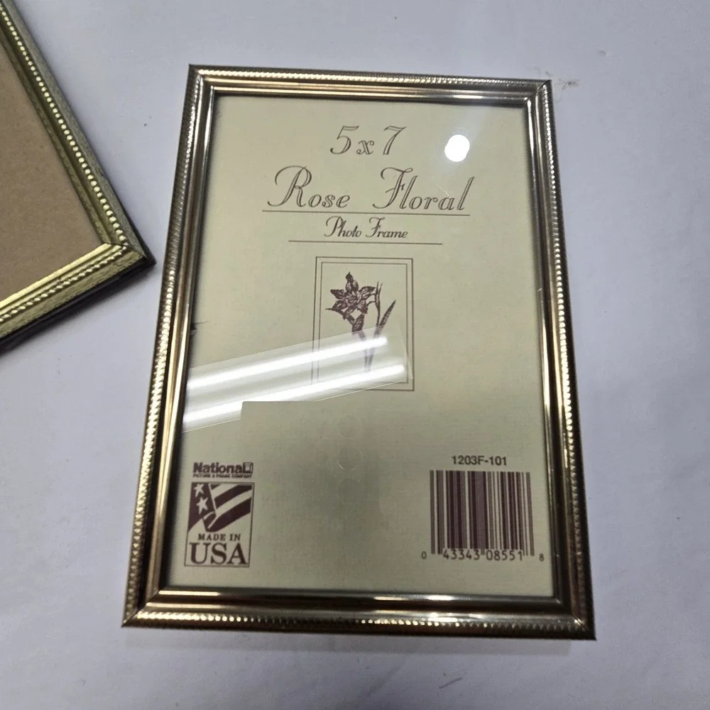 Vintage PAIR Gold Metal Photo Frames Ornate Easel Rectangle Hanging Cottagecore